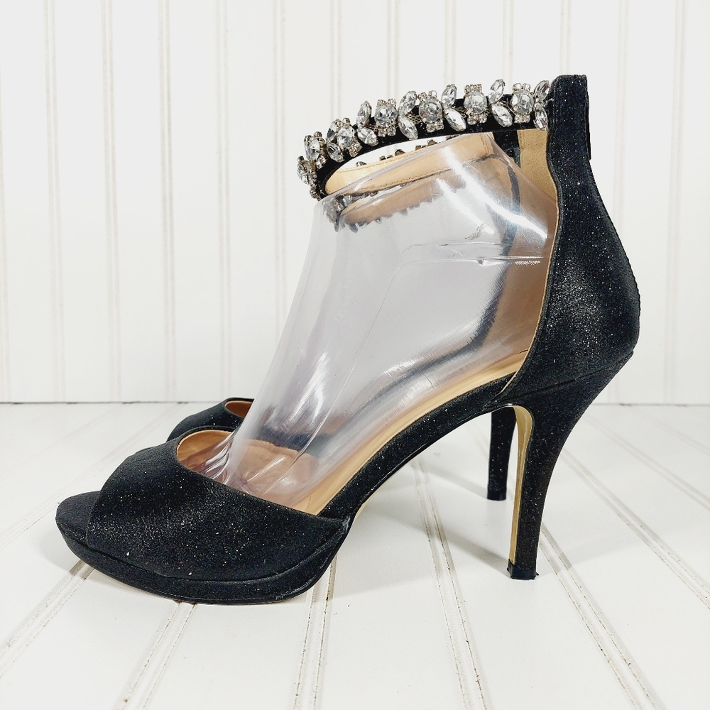 Badgley Mischka American Glamour Ankle Rhinestone Open Toe Sandal A 728